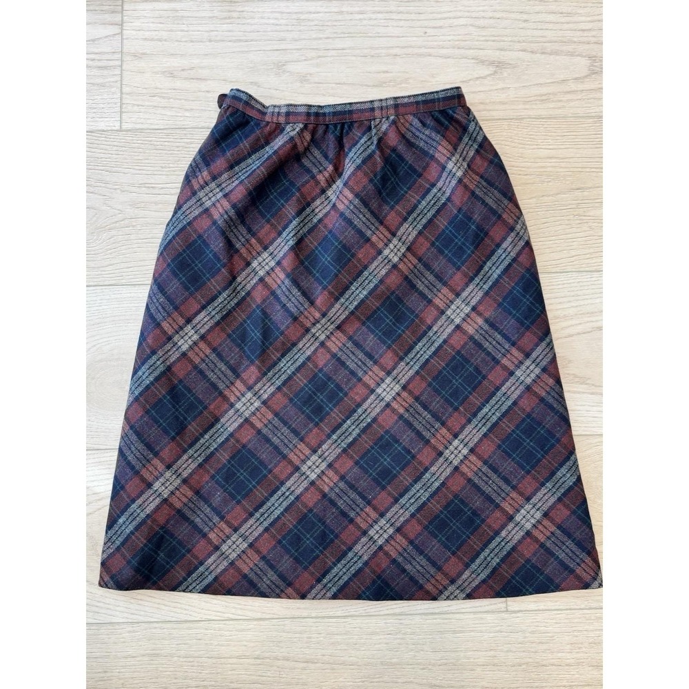 VTG Said Fifth Ave Evan Picone Wool Skirt Plaid‎ 30" Waist Wine Blue Sz 14